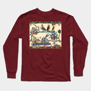 WEIRD MEDIEVAL BESTIARY MAKING MUSIC, Three Owls And Concert of Rabbits Long Sleeve T-Shirt